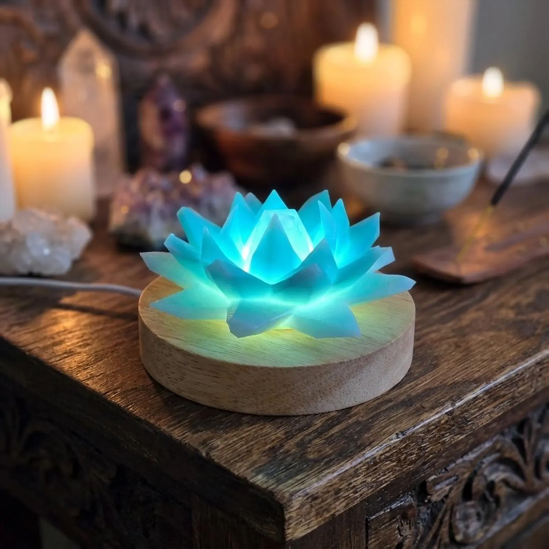 Geometric Lotus Sculpture LED Table Light, Multi-Tone USB Ambient Decor Lamp For Meditation Spaces And Bedroom Accent Styling