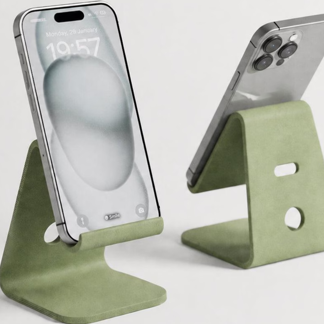 Sleek One-Piece Smartphone Support Stand With Built-In Cable Cutout For Desktop Charging
